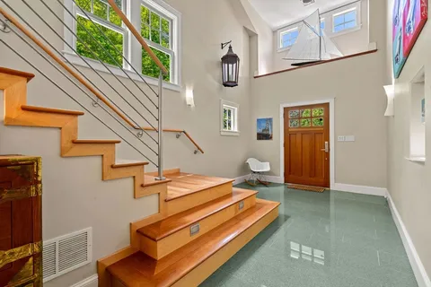 a backyard of a house with seating space