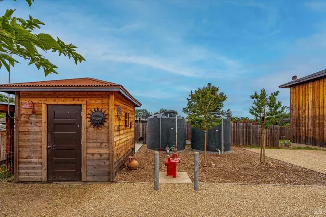 an aerial view of a house with a garden view