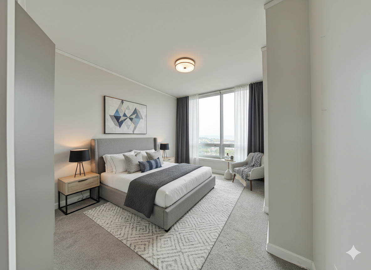 1901 South Calumet Avenue, Unit 1405 Chicago, IL 60616 - Photo 13 of 20 a bedroom with a bed and a large window