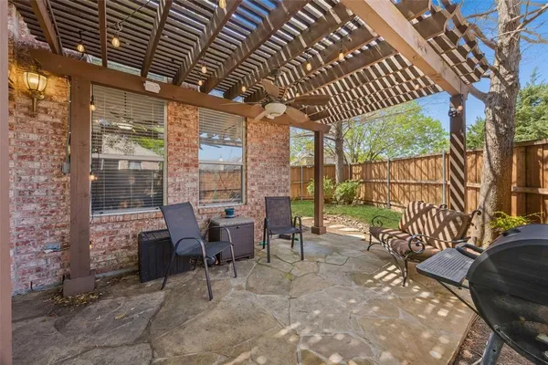 a view of a porch with furniture