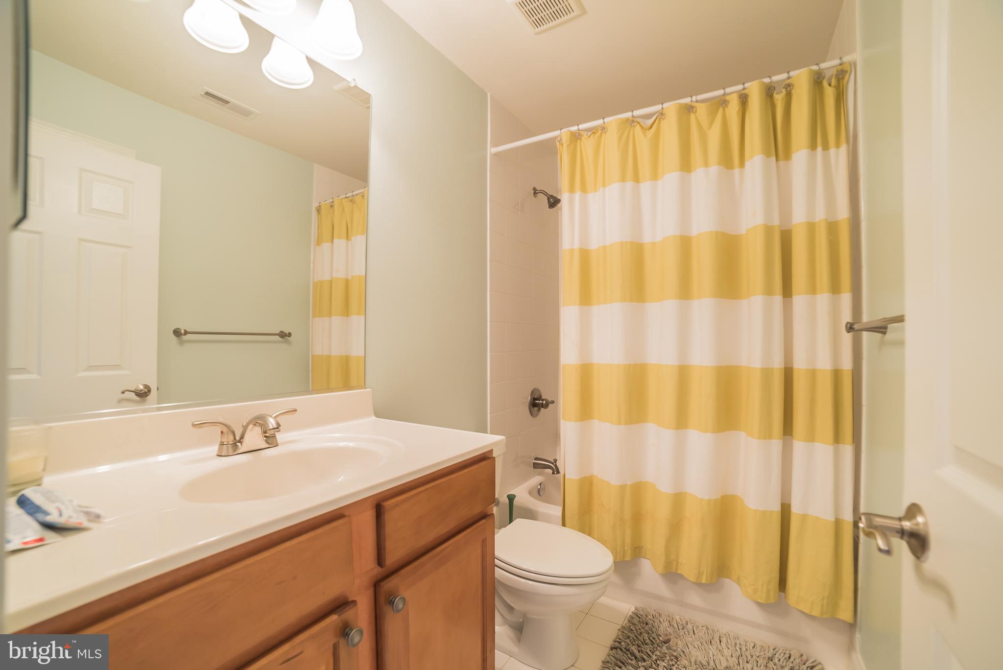 3746 Spring Meadow Drive Ellicott City, MD 21042 - Photo 31 of 40 a bathroom with a sink a toilet a mirror and shower curtain