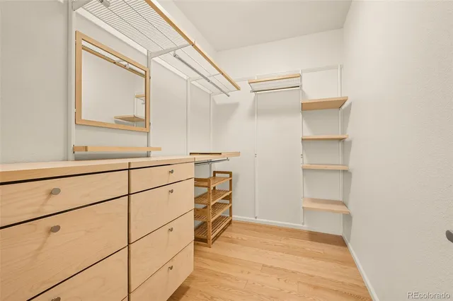 a view of walk in closet with empty racks