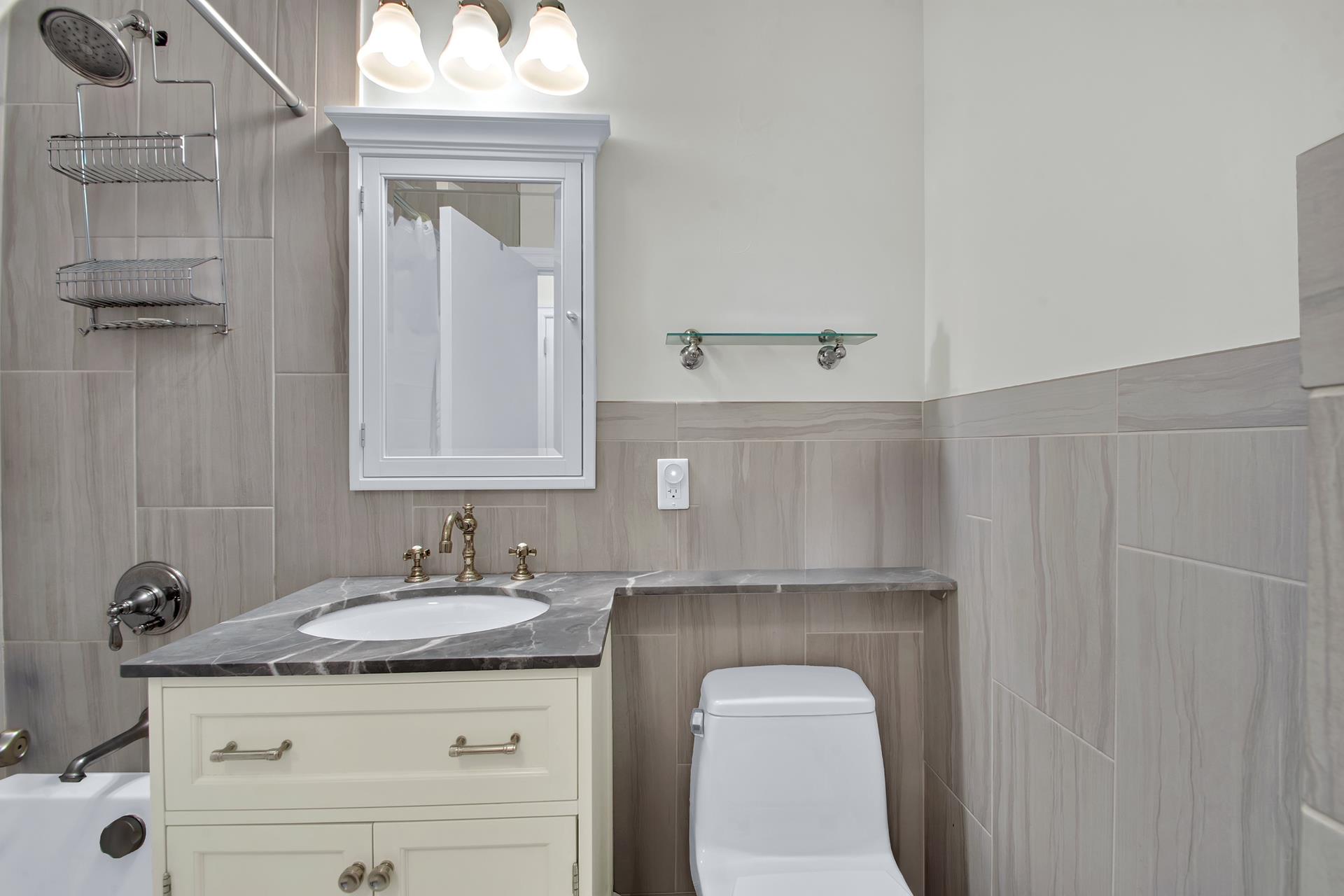 575 Main Street, Unit 1611 Manhattan, NY 10044 - Photo 5 of 9 a bathroom with a sink a toilet and mirror