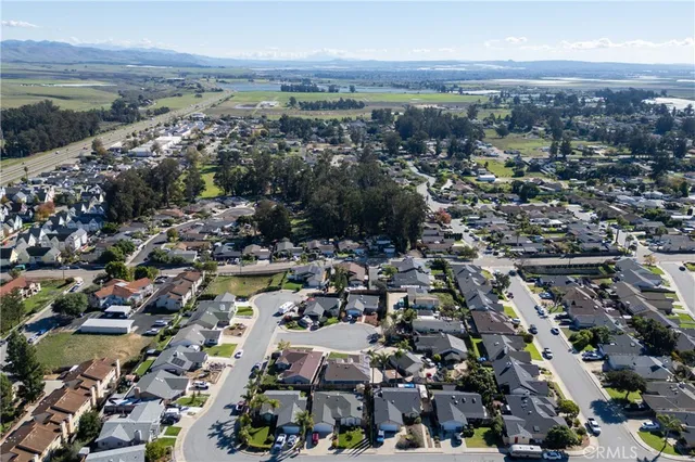 an aerial view of a house with a garden