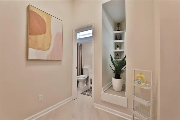 a bathroom with a mirror