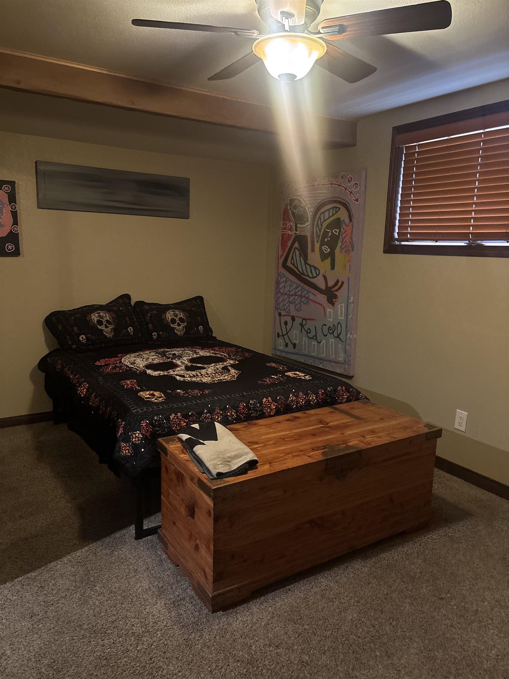 129 Sunny Slopes Road Mammoth Lakes, CA 93546 - Photo 10 of 16 Bedroom with a ceiling fan and dark carpet