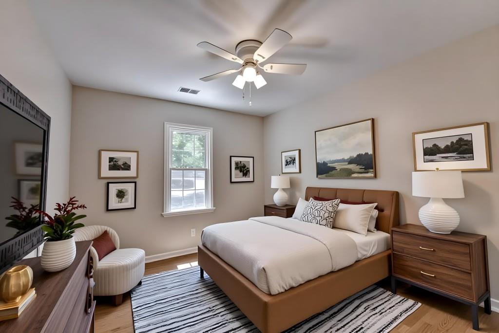 3791 Old Bridge Way Duluth, GA 30096 - Photo 47 of 58 a bedroom with a bed and wooden floor