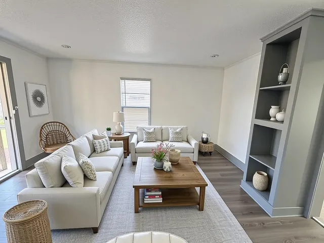 a living room with furniture and a couch