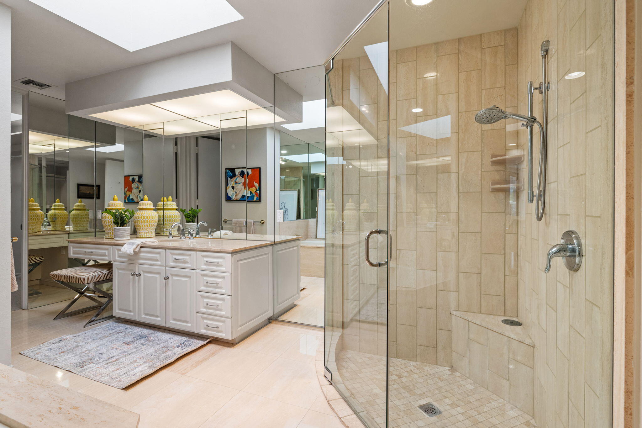 95 Mayfair Drive Rancho Mirage, CA 92270 - Photo 47 of 74 a bathroom with a double vanity sink mirror and shower