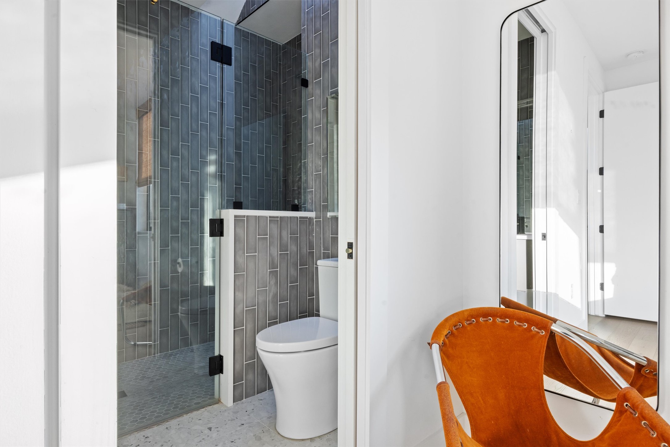 4604 South 2nd Street, Unit 2 Austin, TX 78745 - Photo 19 of 35 View from front bedroom into ensuite bath. Pocket door to maximize space. Skylight in bathroom.