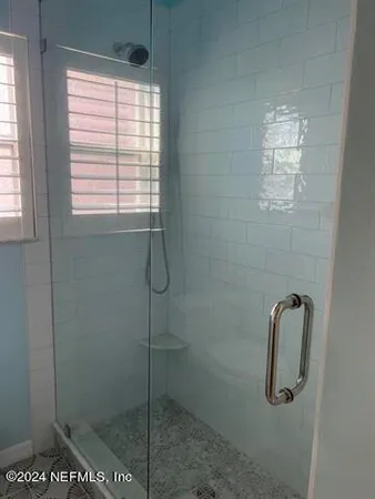 a bathroom with shower