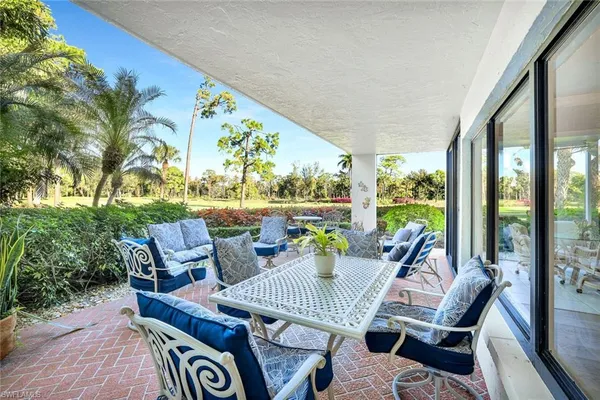 a view of an outdoor seating area