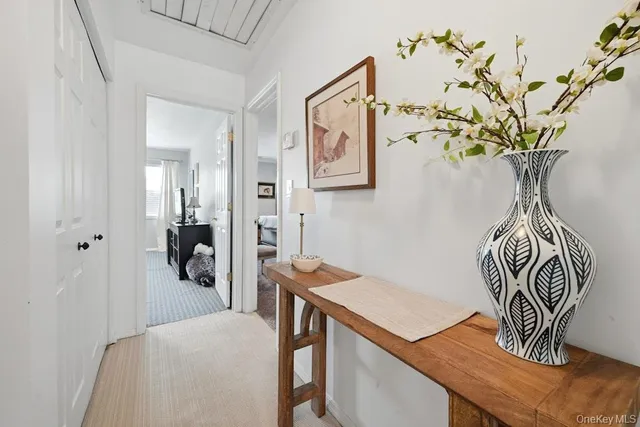 a view of a garden with large trees