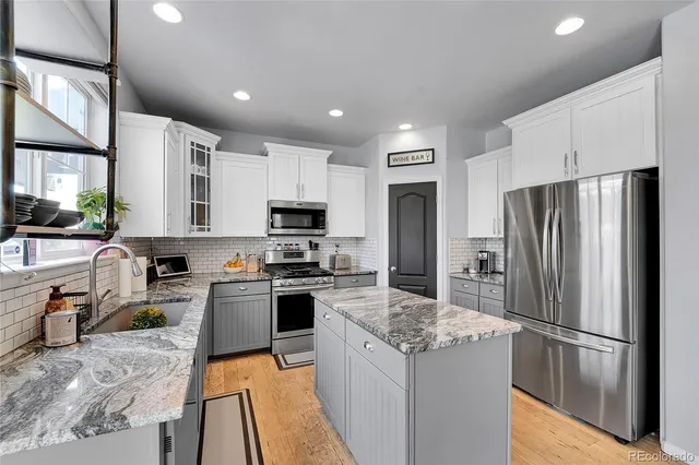 a kitchen with lots of counter top space