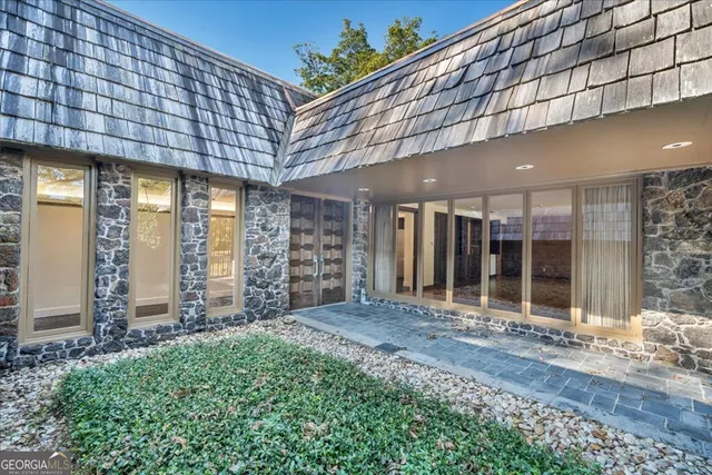 a view of an entrance door of the building