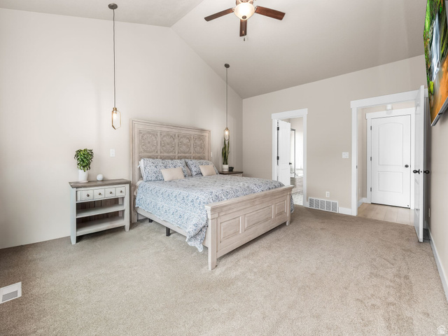 102 Elk Ridge Drive Elk Ridge, UT 84651 - Photo 16 of 61 Large primary bedroom featuring high vaulted ceilings.
