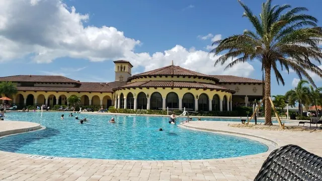 a view of outdoor space with swimming pool and porch