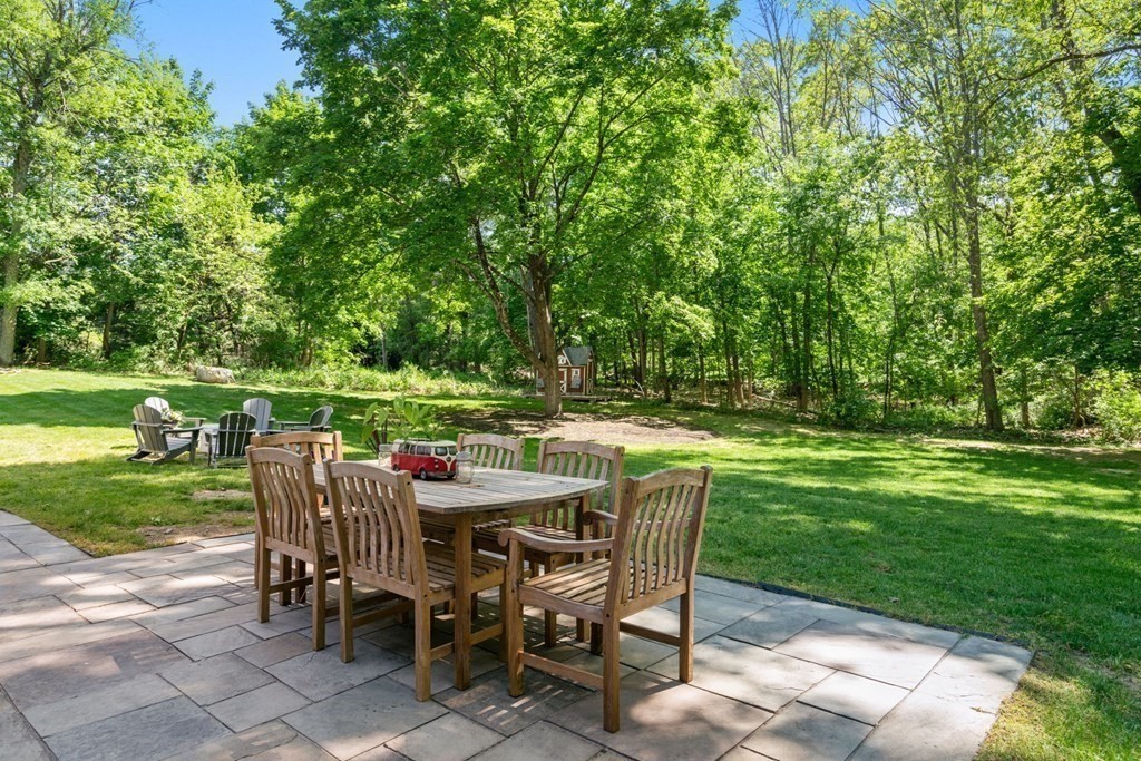 5 Deerfield Road Sherborn, MA 01770 - Photo 42 of 42 a view of a dining room with furniture and garden