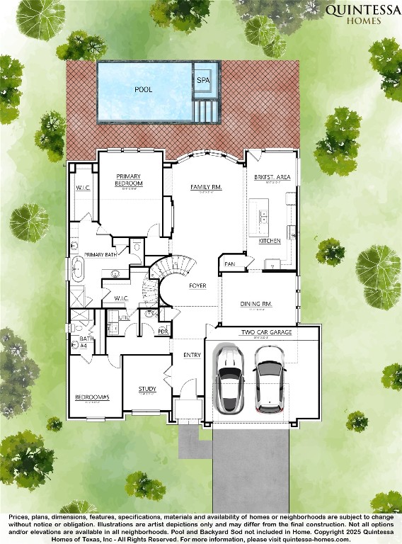 9603 Carousel Lane Houston, TX 77080 - Photo 23 of 32 Artist Rendering of 1st Floor on Site Plan. Pool and Backyard Sod Not Included In Home.