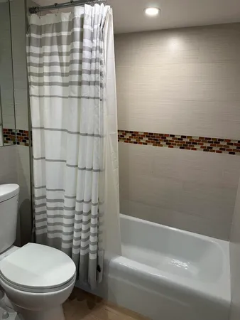 a bathroom with a toilet and a bathtub