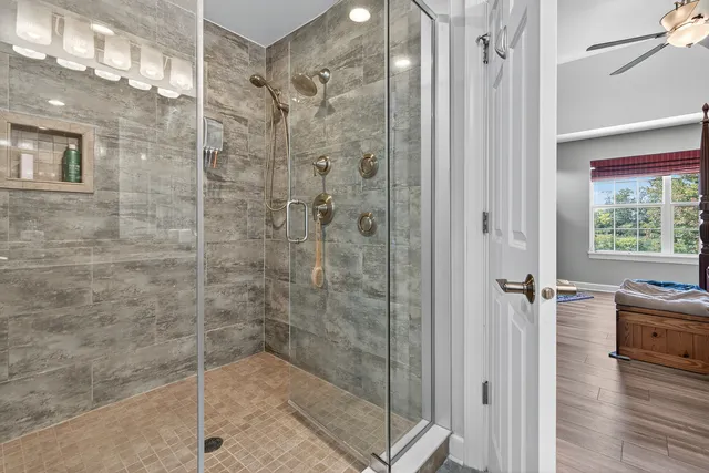 a bathroom with a shower