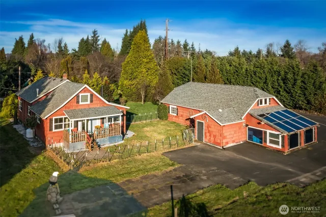 an aerial view of a house