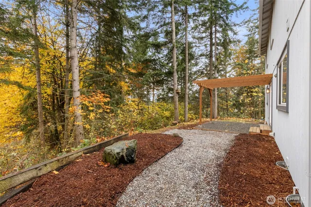 a view of road with large trees