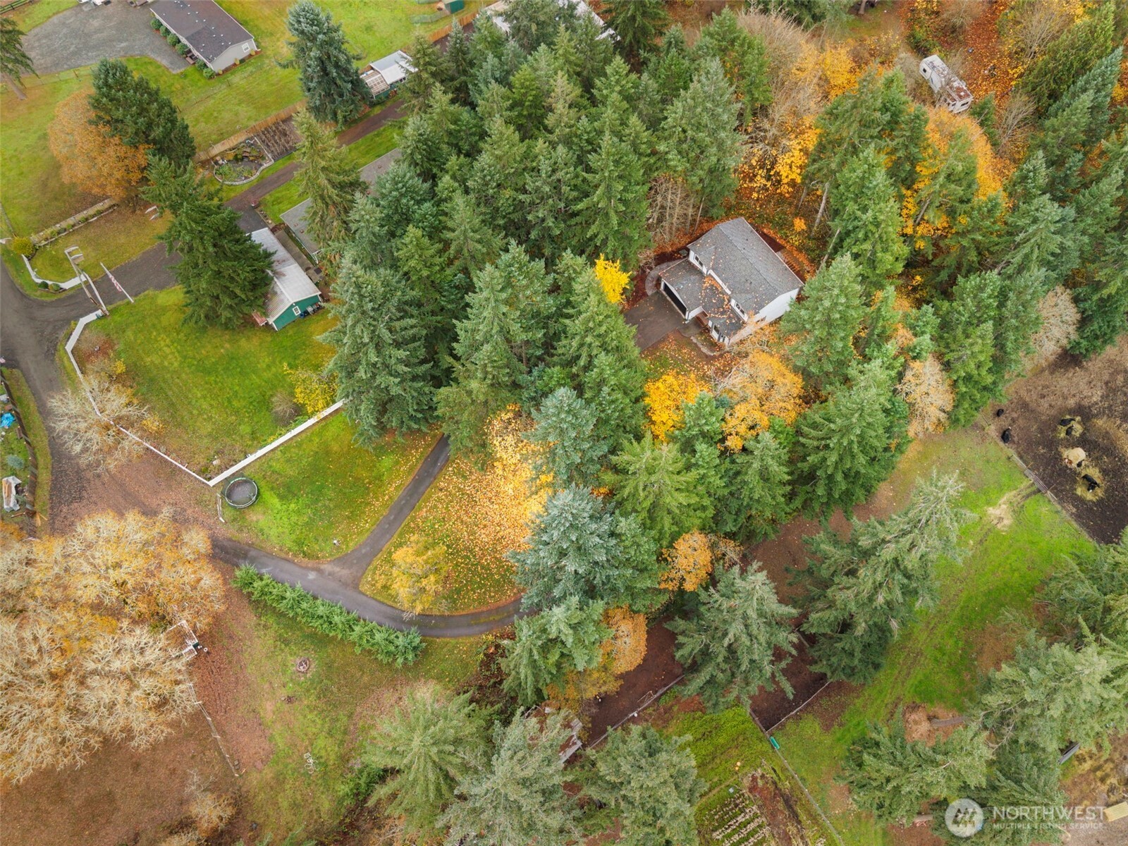 7506 353rd Street South Roy, WA 98580 - Photo 36 of 38 an aerial view of a house with a yard and swimming pool