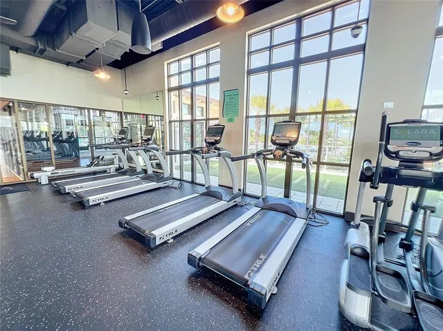 a view of a room with gym equipment