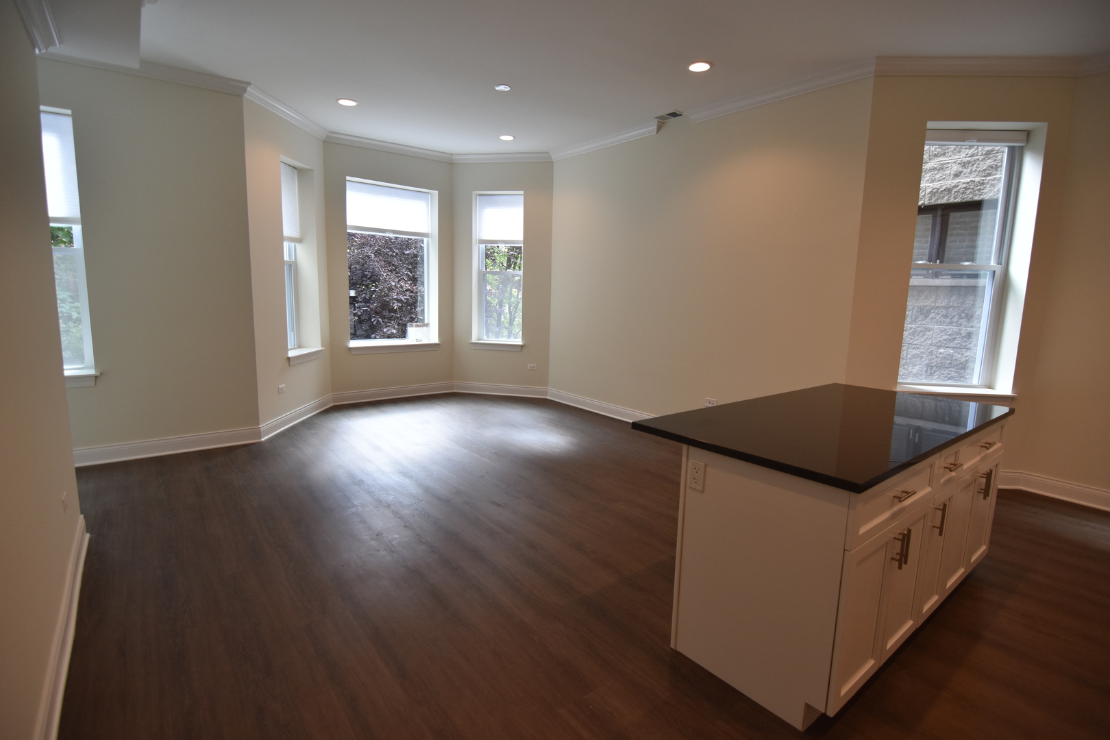 Undisclosed Address Chicago, IL 60657 - Photo 5 of 18 a kitchen with granite countertop white cabinets and a wooden floor