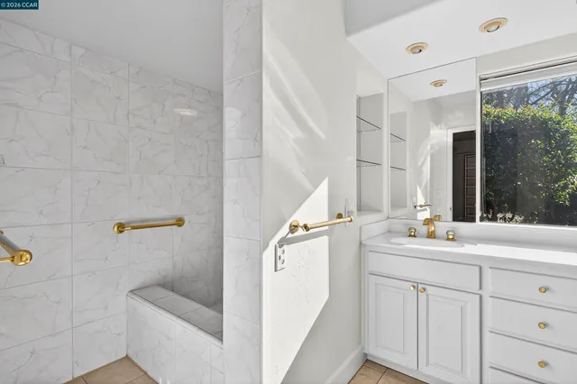 a view of a park with large trees