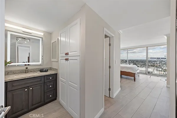 a view of a balcony with furniture