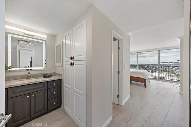 a view of a balcony with furniture