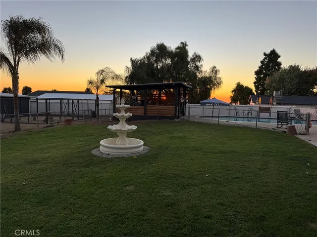 a garden view with a sitting space