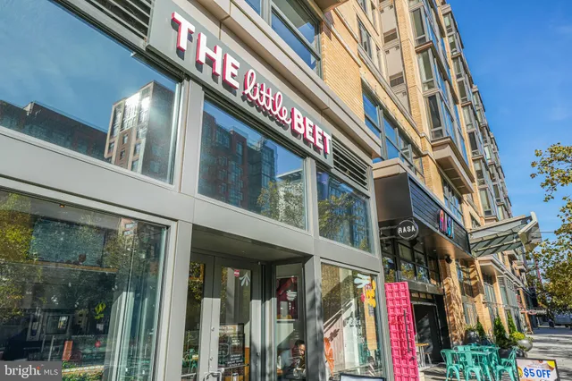 a view of a building with a large windows