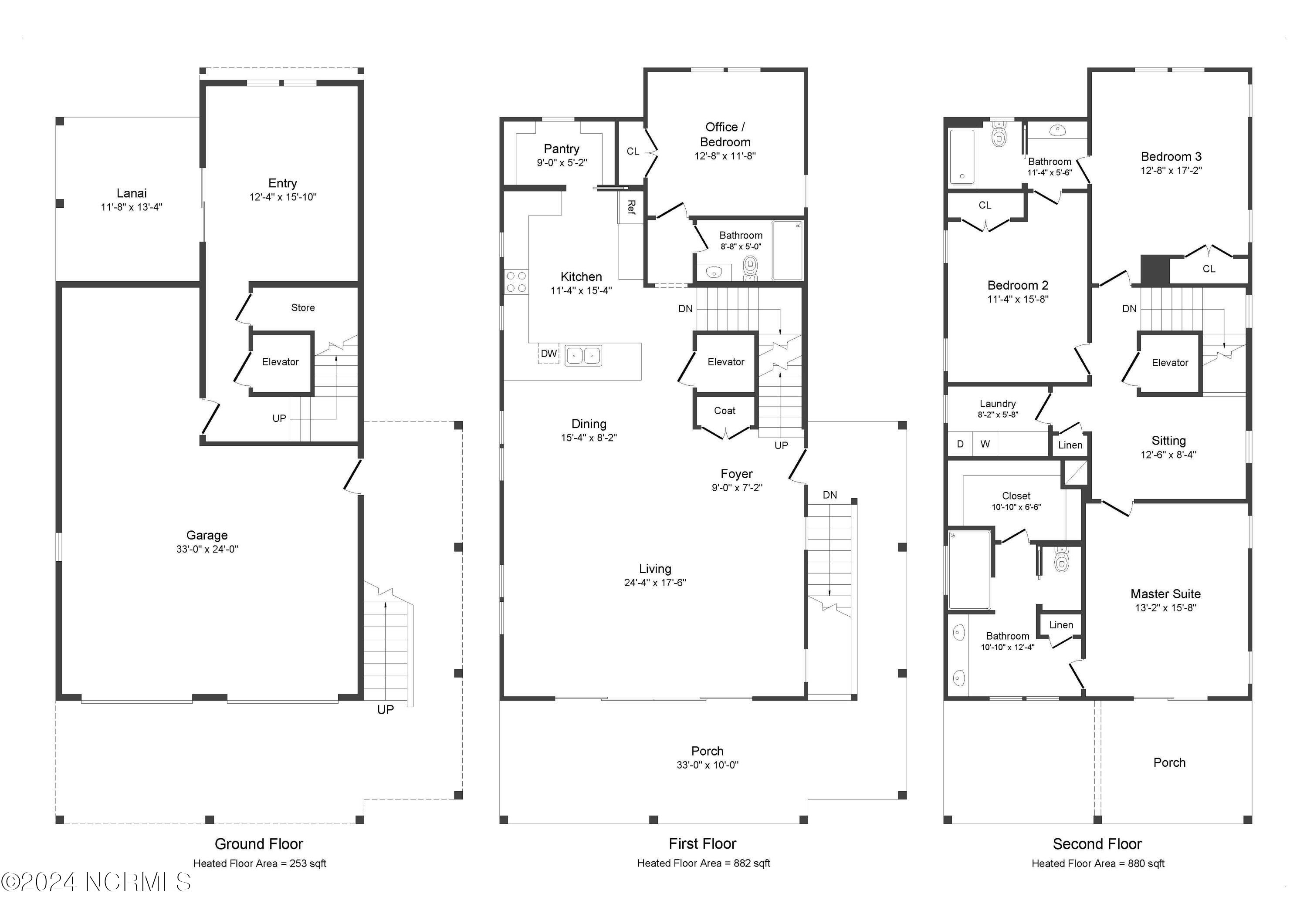 128 Whispering Pine Lane Holly Ridge, NC 28445 - Photo 33 of 33 Fort Caswell with elevator floorplan