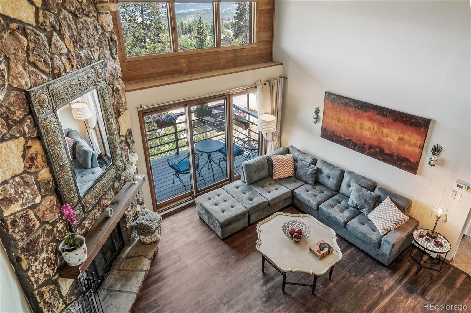 89310 Ryan Gulch Road, Unit 403 Silverthorne, CO 80498 - Photo 5 of 40 a living room with furniture and a flat screen tv