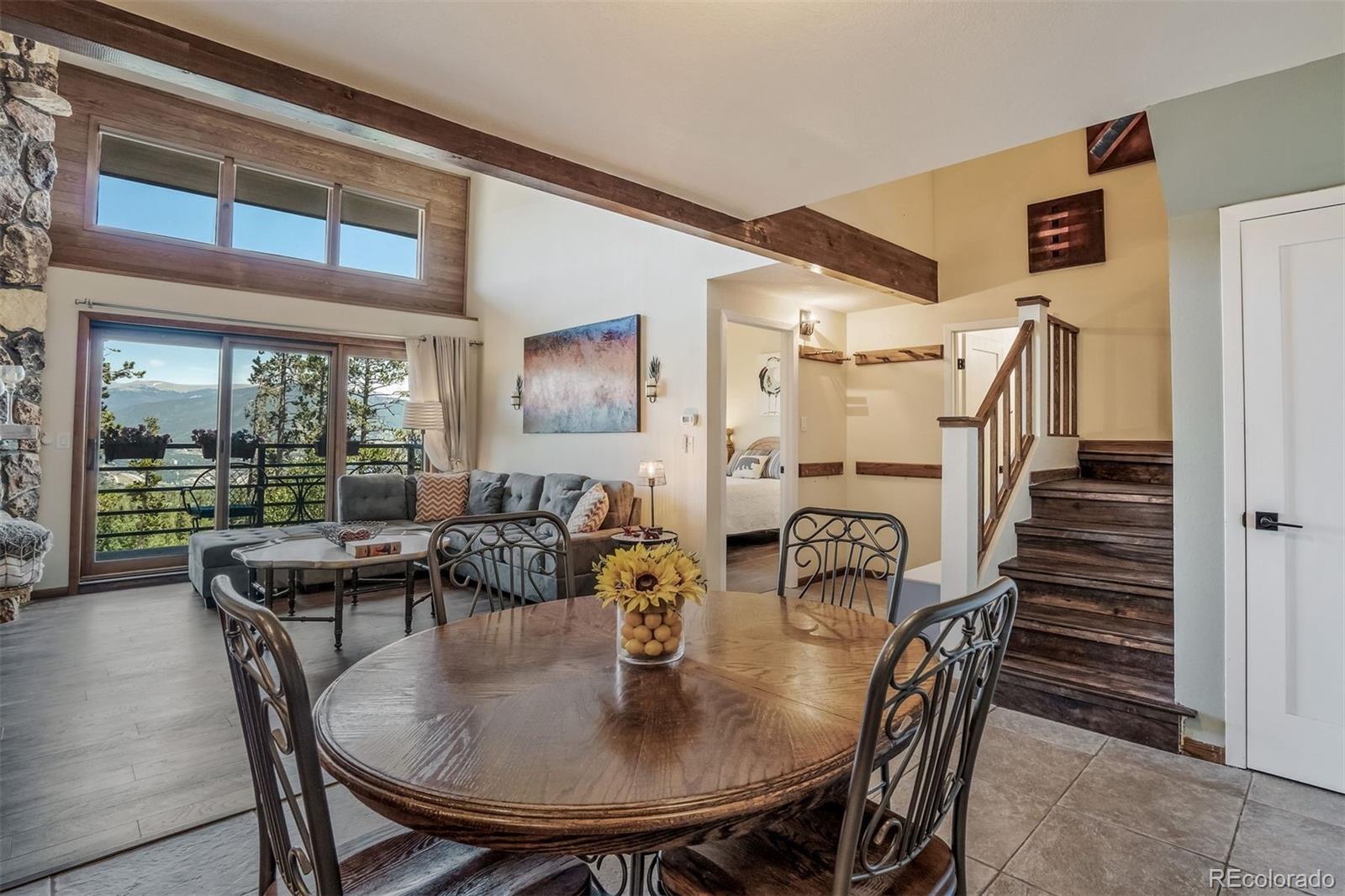 89310 Ryan Gulch Road, Unit 403 Silverthorne, CO 80498 - Photo 7 of 40 a view of a dining room with furniture window and outside view