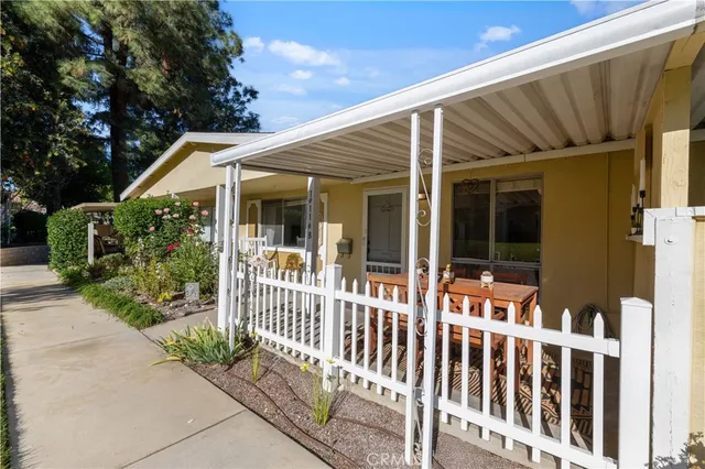 a porch with seating space