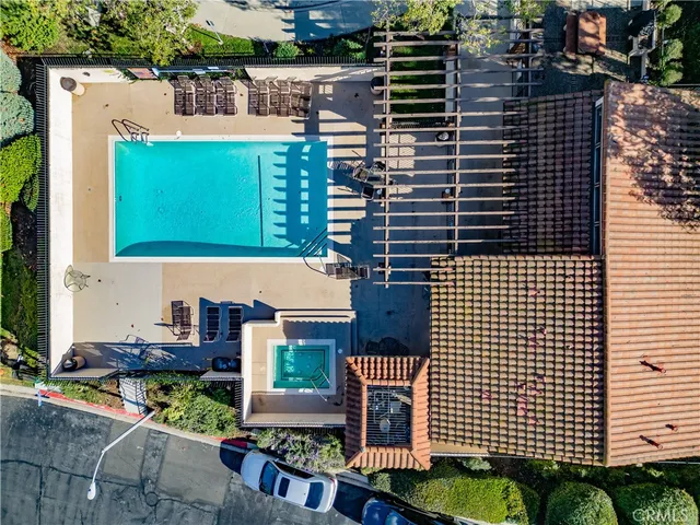 a view of an outdoor space and swimming pool