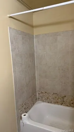 a bathroom with a bathtub