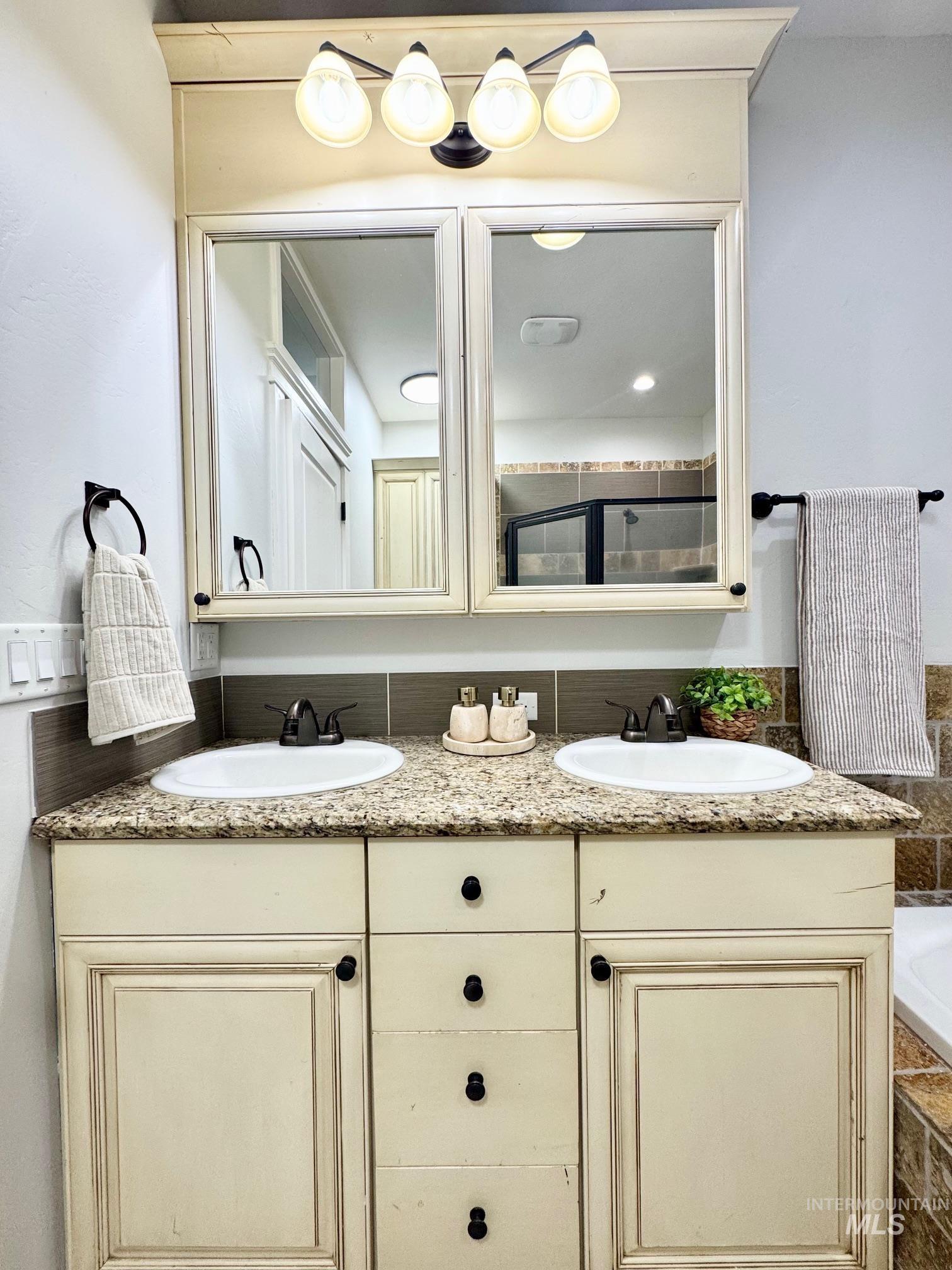 650 Lochsa Loop Heyburn, ID 83336 - Photo 15 of 26 Full bath with a garden tub, double vanity, and a tile shower