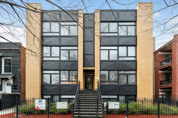 a front view of a multi story building