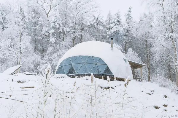 a view of a snow in the yard