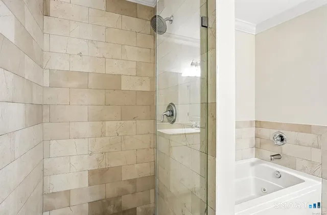 a bathroom with a bathtub