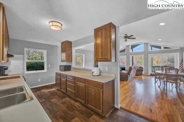 a view of a living room and dining room