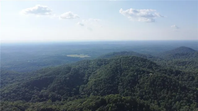 a view of a mountain range with trees in the background