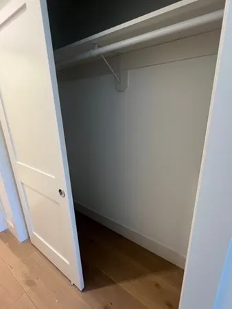 a view of backyard with large trees and wooden fence