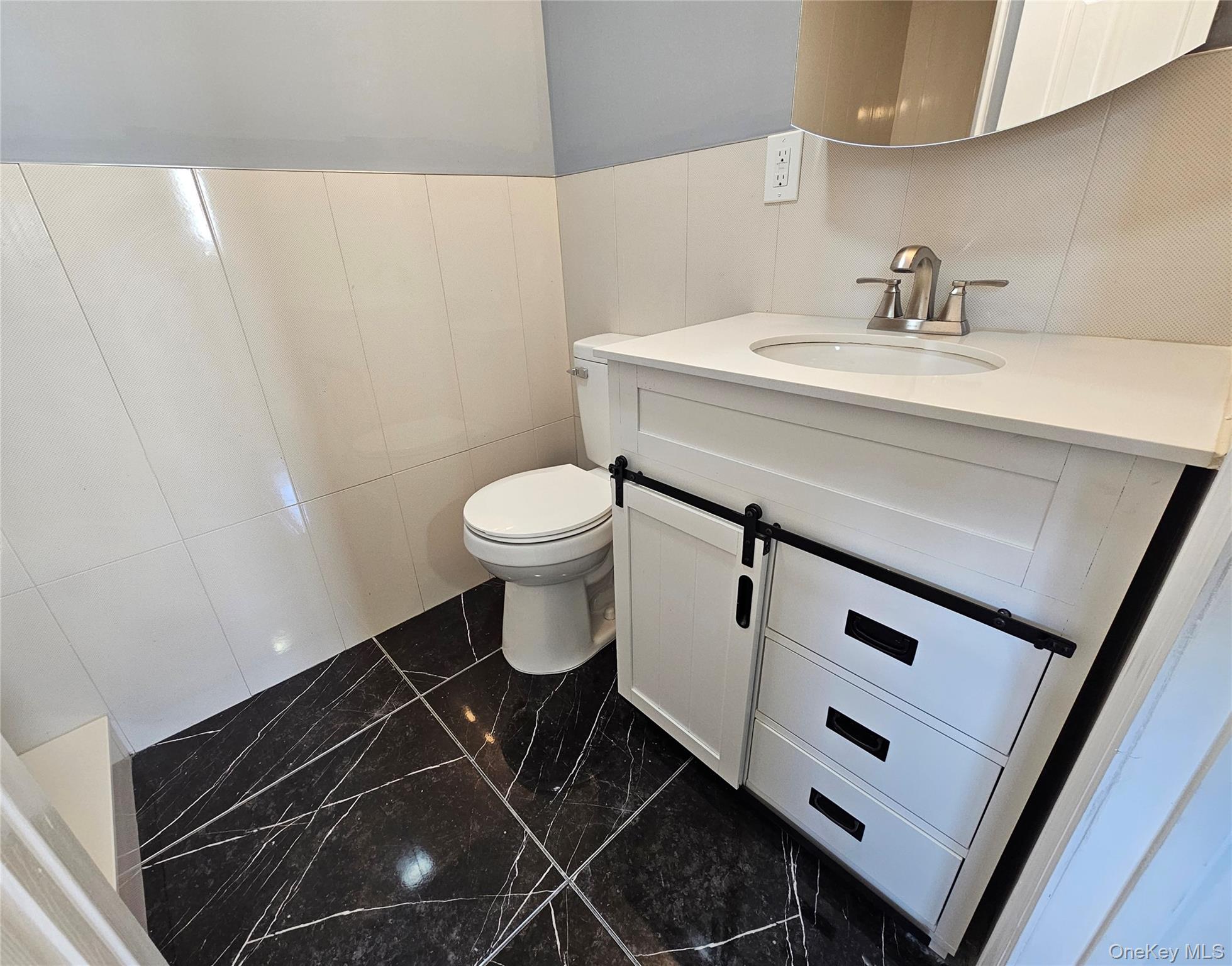 114 Granny Road Farmingville, NY 11738 - Photo 19 of 22 a bathroom with a toilet a sink and a mirror