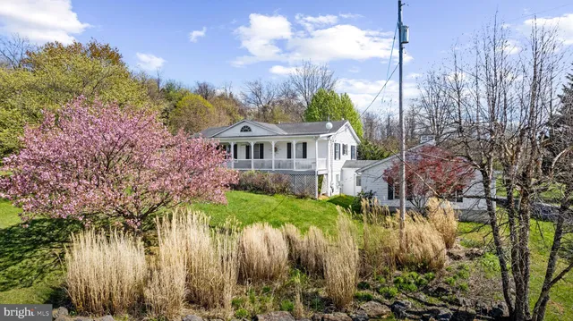a view of a lake with a house in the background